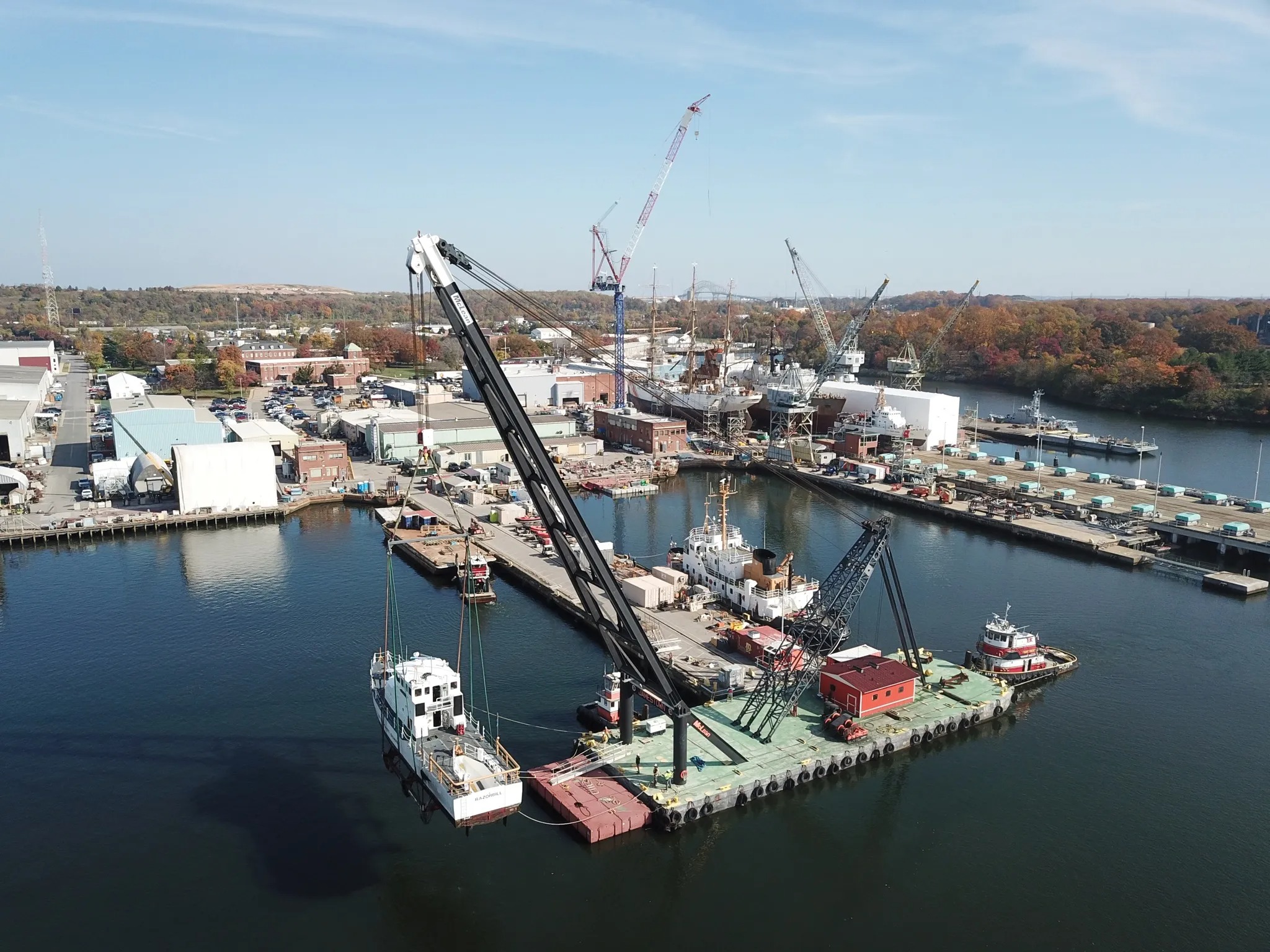 coast navy yard curtis bay. releasing a vesselto the water for tests